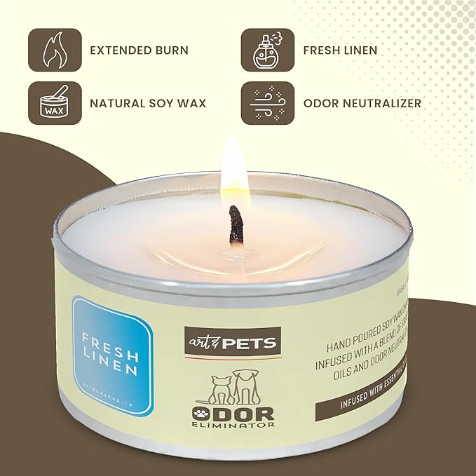 Dog Odor Eliminators for Home Long-Lasting 72-Hour, Burn Natural Soy Wax with Refreshing Scent, Cat Odor Eliminator Scented Candle to Remove Pet Smells (Fresh Linen)
