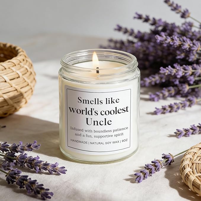 Uncle Gifts for Men, Happy Birthday Fathers Day Gift for Uncle from Niece Nephew, Funny Sentimental Present Ideas for Him - Lavender Scented Candle