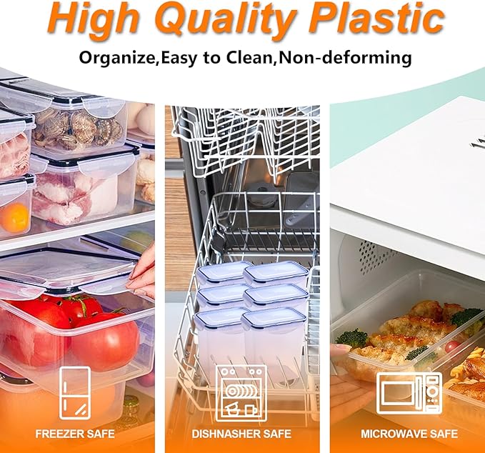 48 PCS Airtight Food Storage Containers with Locks (4 Sizes) - BPA-Free Plastic Kitchen & Pantry Organizers, Stackable Leakproof Containers for Flour, Sugar, Cereal,Snack,Pet,Meal Prep