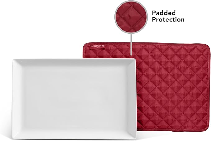 Covermates Keepsakes Quilted Dish Dividers – Set of Padded Plate Protectors for China & Dinnerware Storage, Scratch Protection, Machine Washable, Red