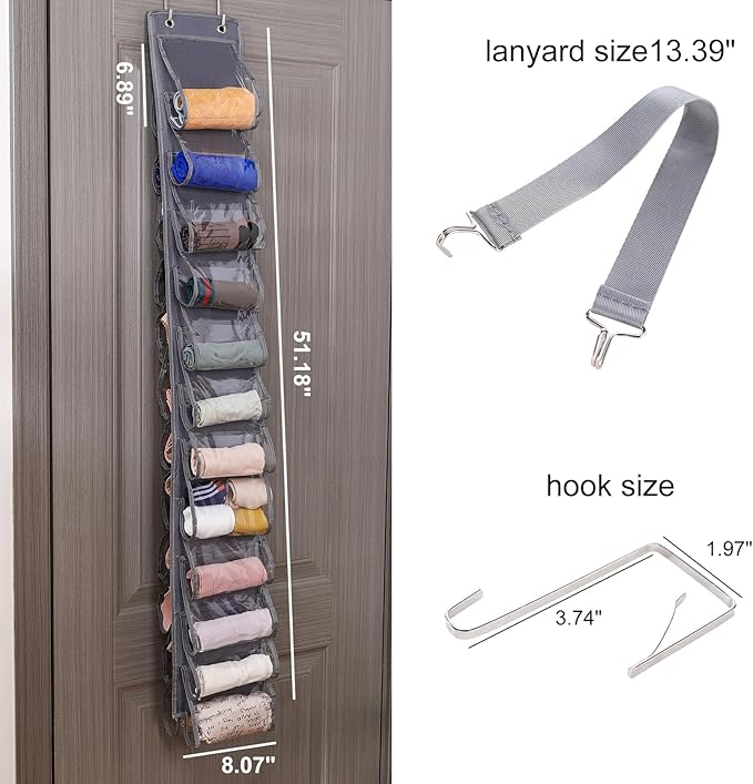 Legging Organizer for Closet Hanging 20 Pockets, Clear Hanging Legging Organizer Closet, Oxford Cloth Legging Storage for Wardrobe Behind Door(2Pack*Black)