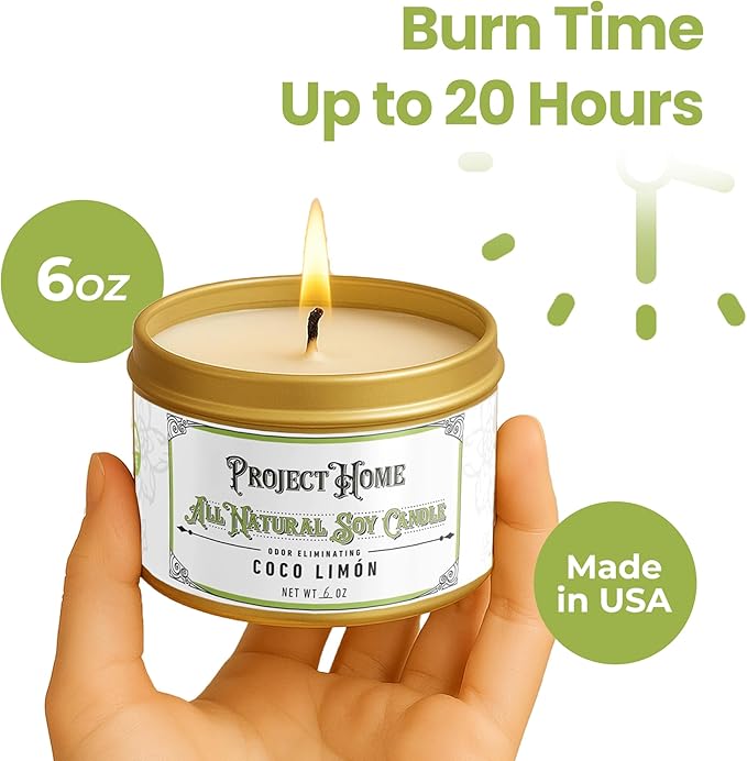 Coco Limone Pet Odor Eliminator Candle, Coconut Lime Scent, 6oz, Eco-Friendly Soy Wax, Made in USA, Pet-Safe, Natural Odor Removal Candle, Non-Toxic, Phthalate-Free, Cotton Wick