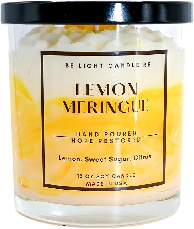 Lemon Candle | Purpose-Driven Soy for Women Scented | 12oz Whipped Topping | Non-Toxic Soy Candle Food Gifts for Women | Be Light Candle RE (Lemon Meringue)