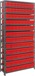Quantum Storage Systems 1875-624RD Solid Heavy Duty 13 Shelves 90 Super Tuff Euro Red Bins 75" H x 36" W x 18" D
