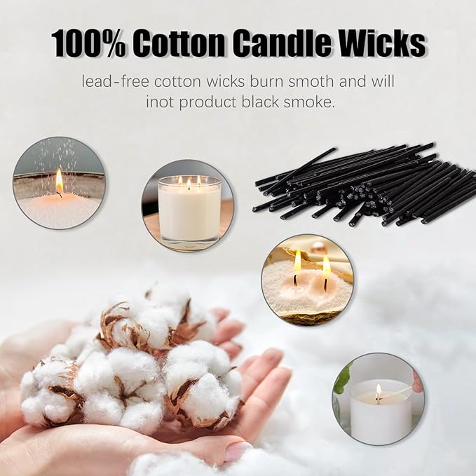 Pearled Candle Cotton Wicks 200-Pack for Sand Candles Making - 2Inch Metal-Free and Lead-Free Refill Sand Wax Wick for Candle Making DIY (Black)