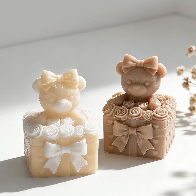 Rose Bear Cylinder Candle & Resin Mold - Resin Casting Silicone Molds for Home Decor & Candle Making Wave Spiral Mold