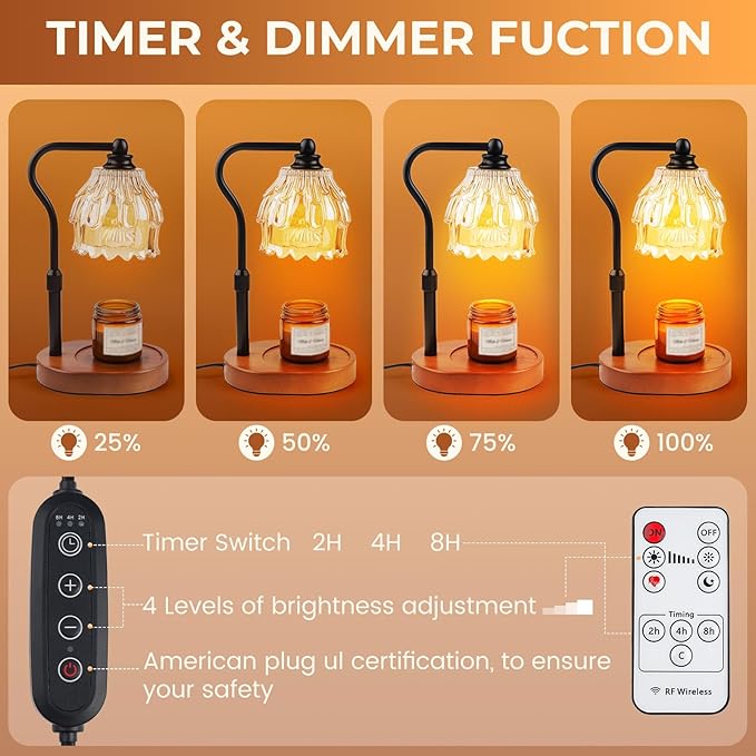Candle Warmer Lamp with Timer and Wireless Remote Control, Dimmable Candle Warmer for Jar Candles, Height Adjustable Wax Melts Warmer, House Warming Gifts New Home Decor, Gifts for Women Mom(2 Pack)