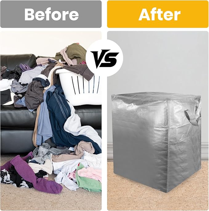 2 Pack 55-Gallon Heavy Duty Moving Bags, Large Storage Totes with Zipper, Alternative to Moving Boxes for Storage, Seasonal Clothes, Student Moving, College Dorm (Silver Gray)