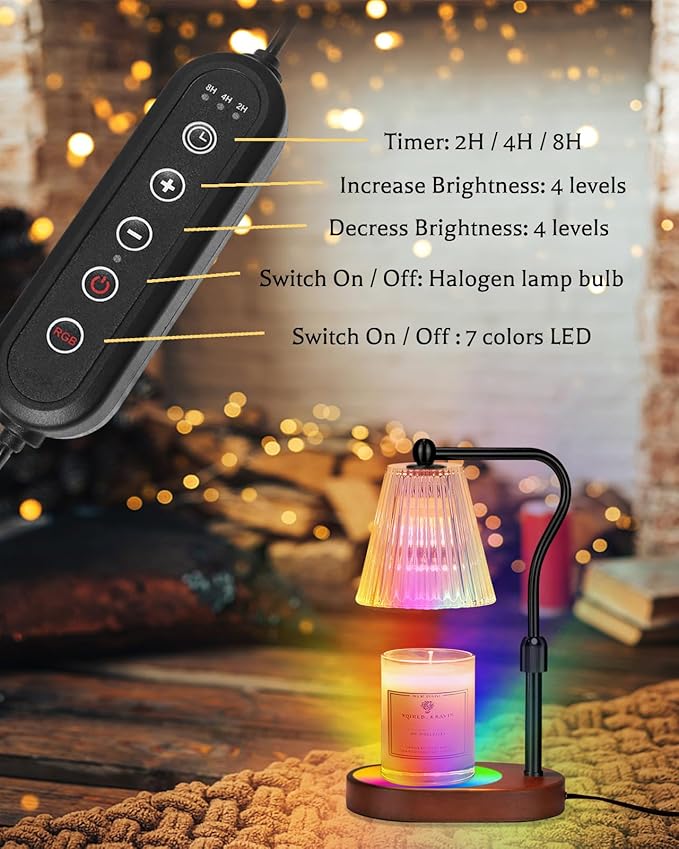 Engpure Candle Warmer Lamp with 7 LED Colors Lamp,Candle Warmer with Timer Dimmer Adjustable Height,Christmas Gift for Women Mom,Birthday Gifts for Women Mom