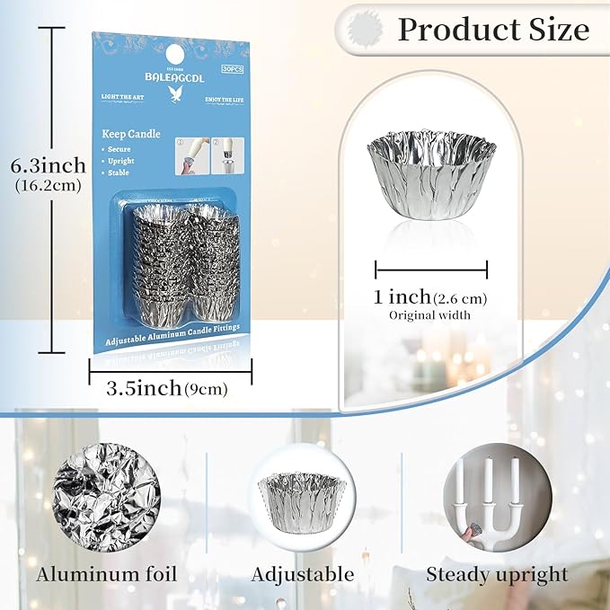 Taper Candle Fittings -Taper Candle Holders Fitters,Silver Bobeches for Candle Upright Set of 30