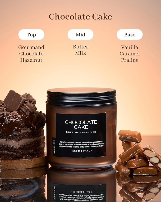 M&SENSE Chocolate Layer Cake Scent Candles, Large 11.6oz Natural Soy Wax 70 Hours Burn Time Clean Non Toxic Scented Classic 2 Wicks Candle for Easter Holiday Birthday Gifts