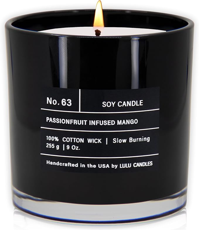 Lulu Candles | Passionfruit Infused Mango | Highly Scented Premium Candles in Giftable Box for Home and Office | Vegan Soy Blend Jar Candle with 100% Cotton Wick | Slow Burning & Long Lasting (9 Oz.)