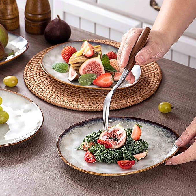 Henten Home Ceramic Appetizer Plates, 6.75 Inch Porcelain Dessert Plate, Cake, Snack Plates Set of 4, Salad Plate for Kitchen, Holiday Gifts, Dishwasher Safe (White)