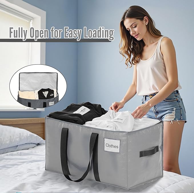 BAGAIL Heavy Duty Moving Bags with Strong Handle, Extra Large Moving Boxes, Storage Tote for Clothes, College Moving Supplies(Grey, 8 Pack)