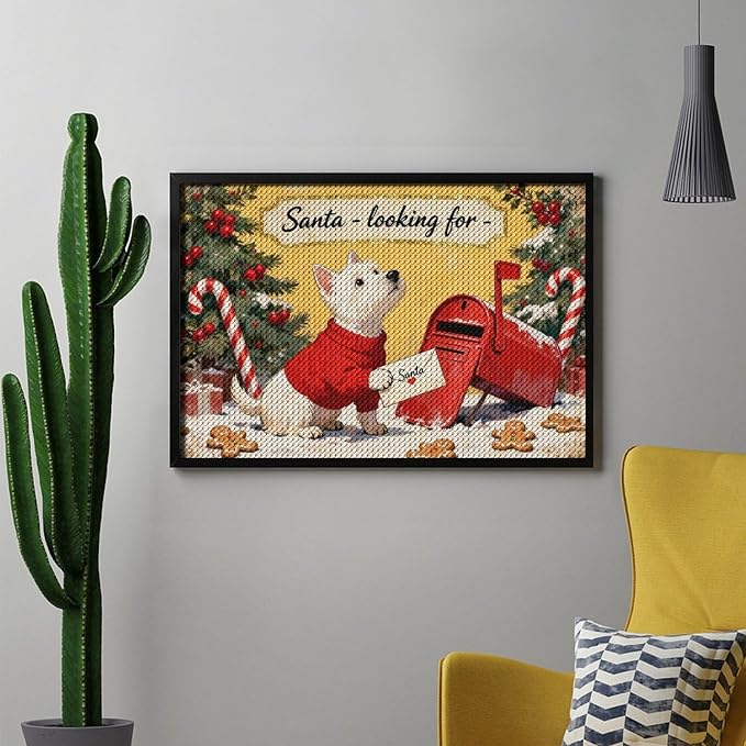 Diamond Painting Kits for Adults - Cute Scottish Terrier Christmas Westie Dog Holding Santa Letter Painting DIY 5D Full Drill Diamond Dots Paintings with Diamonds Gem Art And Crafts Home Decor 8"x12"