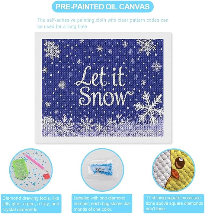 AIVKIEJK Diamond Painting Kits for Adults - Festive Snowflake Christmas Let It Snow Painting DIY 5D Full Drill Diamond Dots Paintings with Diamonds Gem Art and Crafts Home Decor 16"x20"