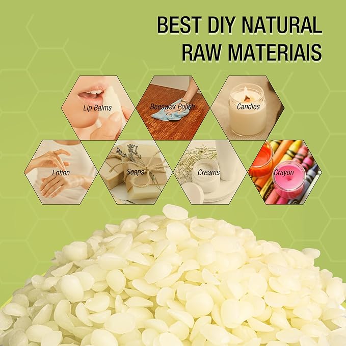 VALLYDOM Organic Beeswax Pellets - 453g White Beeswax Pastilles, Pure Natural Bulk Bees Wax Pellets for DIY Beeswax Making Candles Skin Care Lip Balm Soap Lotion (1lb)