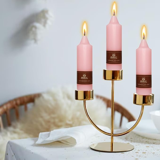 Handmade Taper Candles - 4 Pack Pink Small Candles, 5 Inch, for Dinner, Wedding, Home Decor