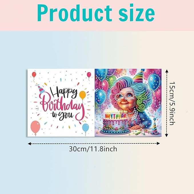 DoxQcs 5D Diamond Art Painting Greeting Cards Kit, DIY Cards for Blessings Congratulations Gifts, Greeting Card Set for Birthday Thanksgiving Day Christmas Halloween-Grandma's Birthday