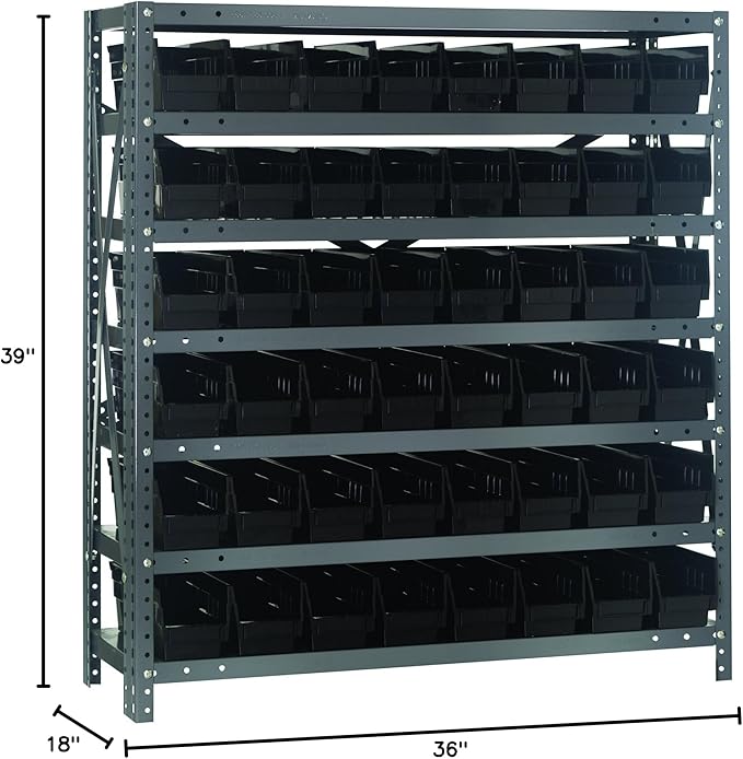 Quantum Storage Systems 1839-103BK Steel Shelving Unit with 4" Shelf Bins, 18" D x 36" W x 39" H, Black