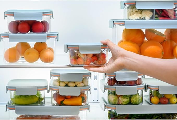 LocknLock LBF405RS7M Bisfree Modular Plus Food Storage Containers for Lunch, Meal Prep, Stackable, BPA-Free, Leakproof, Microwave, Dishwasher, Freezer-Safe, 14 Pieces, 7 Boxes and 7 Lids, Mint, 1.5L
