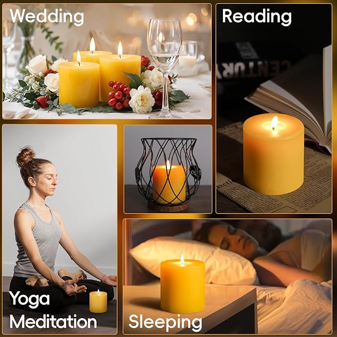 4 Pack Natural Beeswax Pillar Candles,100% Pure Beeswax Candle,200 Hours Long Burning Smokeless Organic Bees Wax for Home, Bee Pillar Candles Bulk for Relax, Emergency, Non-Toxic & Unscented