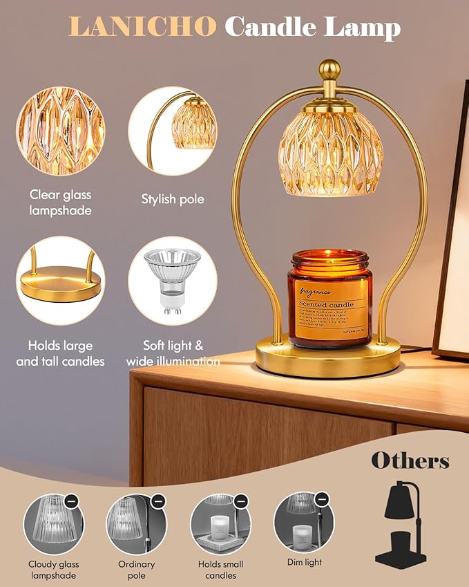 Candle Warmer Lamp, Dimmable Candle Warmer with Timer, Vintage Candles Wax Warmers for Jar Candles Birthday Gifts for Women Mom, New Home Decor for Bedroom Living Room, Gold