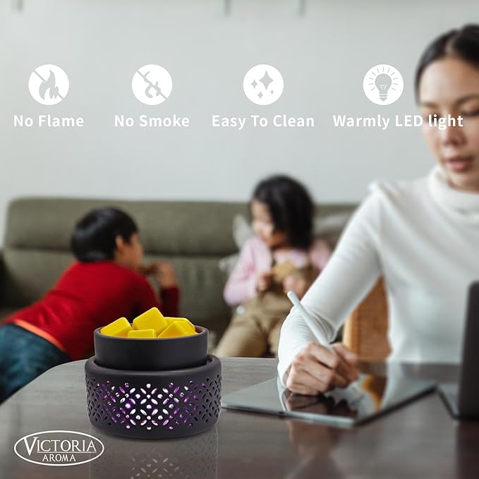 VICTORIA AROMA Ceramic Wax Melt Warmer - 7 Colors Changing LED Light Candle Wax Warmer for Scented Wax, Electric Fragrance Wax Melter for Home, Office, Bedroom Decor, and Gifts