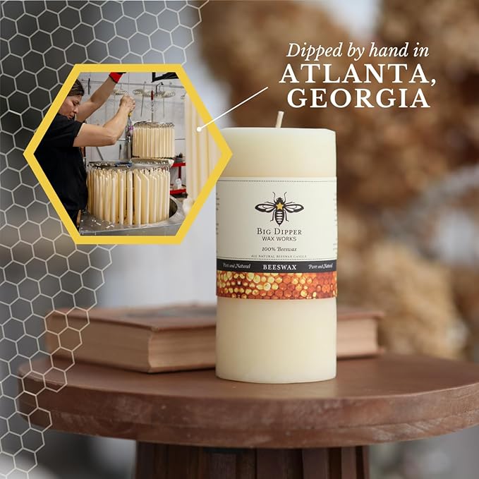 Big Dipper Wax Works Ivory White Pillar Candle, 40-Hour Long Burn, Pure Beeswax Candle, 2" x 4.75”