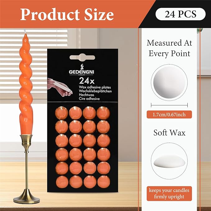 Taper Wax Dots - 24pcs Spiral Sticky Dots White Adapter Small Candles Adhesive, Soft Wax for Any Holder Accessories - Orange