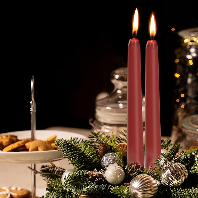KONNI 0.87×10 Inch Dark Red Taper Candles, Unscented and Smokeless Tall Candlesticks, 10 Pack Tapered Candles with Cotton Wicks, Long Burning, Ideal for Weddings, Dinner Parties, and Home Décor