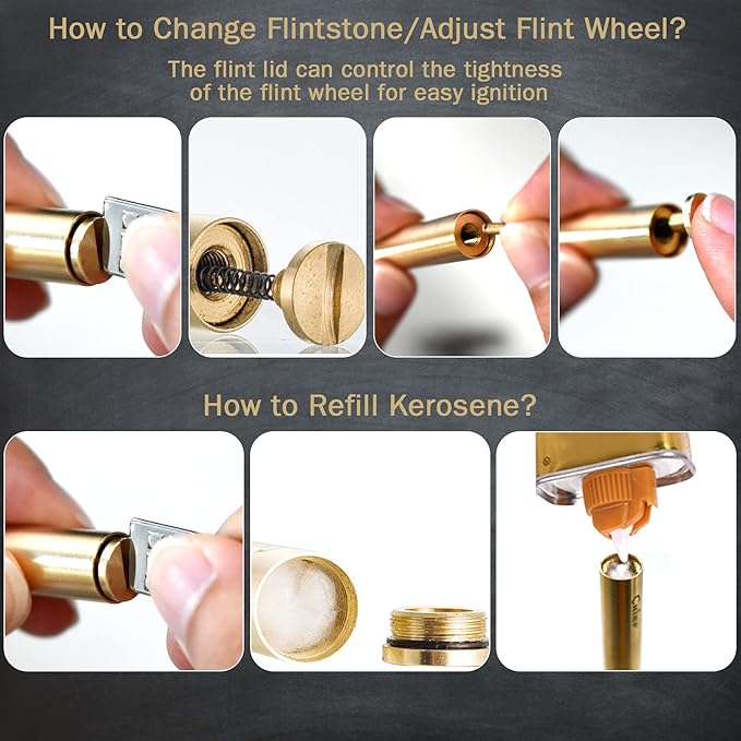 DOUBFIVSY Vintage Windproof Refillable Kerosene Lighter, Antique Brass Trench Design with Gift Box, Cool Trench Lighters for Men Dad Husband
