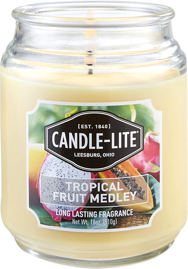 Candle-lite Scented Candles, Tropical Fruit Medley Fragrance, One 18 oz. Single-Wick Aromatherapy Candle, Yellow Color