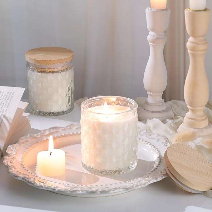 MATAHUM 8 Pack Clear Candle Jars for Making Candles, 7 OZ Empty Glass Candle Making Jars with Bamboo Lids for Candle Making Supplies, Candle Containers Vessels for Home DIY Decoration