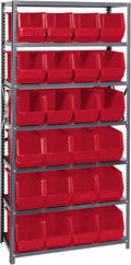 Quantum Storage Systems QSBU-265RD Giant Open Hopper Steel Shelving System, 18" D x 36" W x 75" H, with 7 Shelves and 24 QUS265 Bins, Red