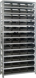 Quantum Storage Systems 1875-108BK Steel Shelving Unit with 4" Shelf Bins, 18" D x 36" W x 75" H, Black