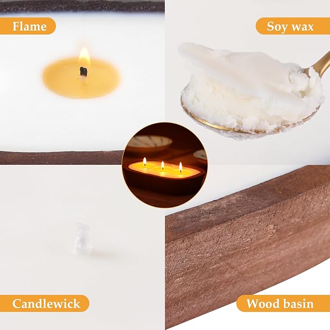 Scented Candles for Home, YeeQue Coffee Candle with Large Wooden Bowl Design for Women,Girl Birthday Gift 3 Wicks, 12oz