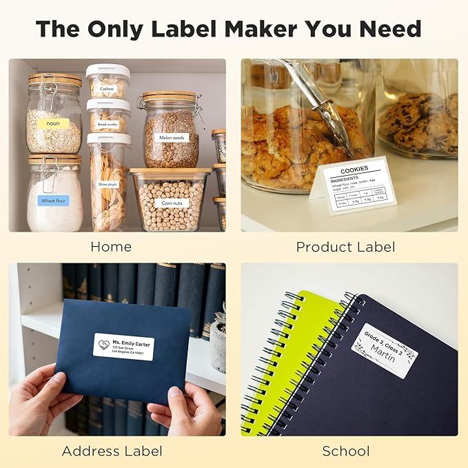 SUPVAN T50M Pro Bluetooth Label Maker Machine with 3 Tapes, Wide Waterproof Label, Versatile App with 30+ Fonts and 660+ Icons, Inkless Labeler for Home, Kitchen, School, Office Organization, Set 1