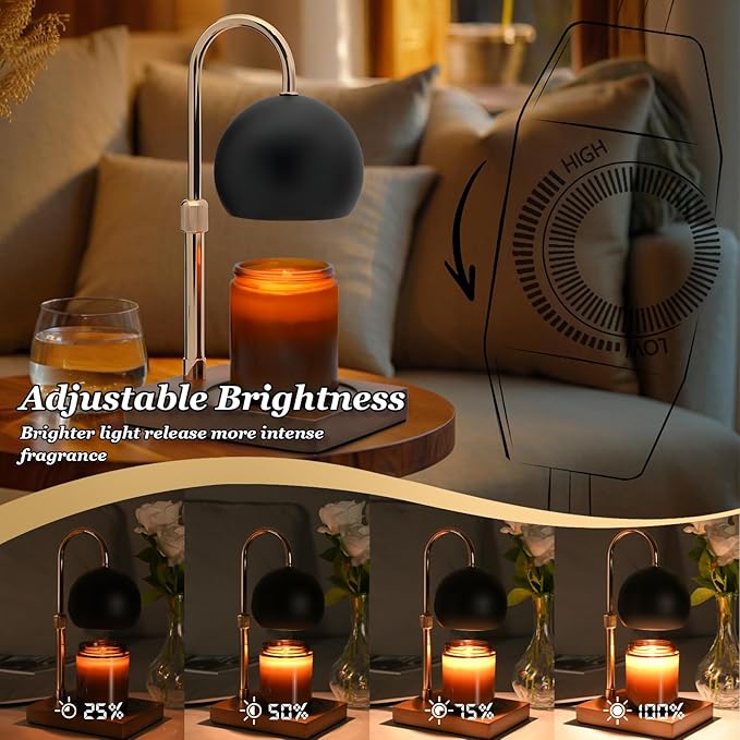 Candle Warmer Lamp Timer - Birthday Gifts for Women Mom Grandma, Mothers Day Gifts, House Warming Gifts New Home Decor Modern Farmhouse Decor with 2 Bulbs Wax Melt Compatible All Jar Candles Blackgold