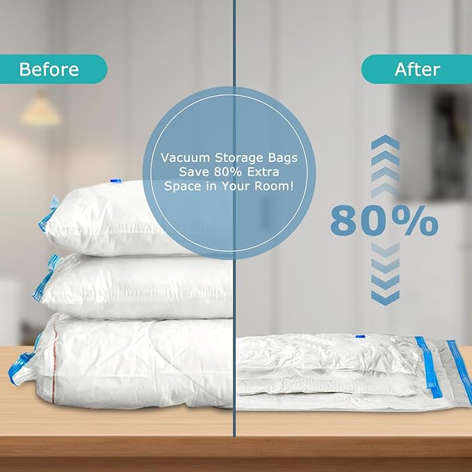 Vacuum Storage Bags with Electric Pump, Travel Vacuum Bags,Space Saver Vacuum Storage Bags，Vacuum Seal Bags for Clothes, Bedding,Blankets,Duvets, Pillows (6 Pack)