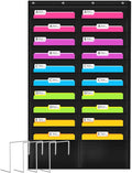 Godery Folder Pocket Chart (Black), Cascading Wall Organizer for School, Classroom, Home or Office Use, 20 Pocket Chart Hanging Wall Organizer with 4 Hangers