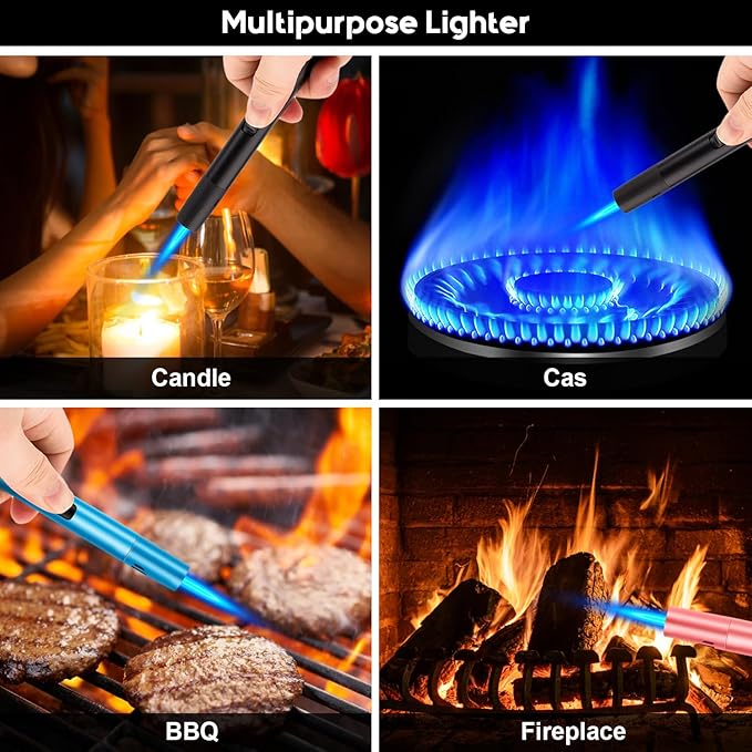 LcFun 2 Pack Torch Lighters Refillable Butane Lighter with Visible Fuel Window, Windproof Adjustable Jet Flame Long Lighters for Candle, Grill, BBQ, Camping, Fireworks (Butane NOT Included)
