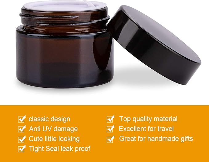 Encheng Cosmetic Jars, 40 Pack of 2oz Amber Round Glass Jars, with Inner Liners and black Lids,Empty Cosmetic Containers,Cream jars