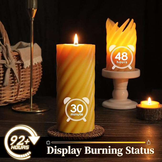 Natural Beeswax Pillar Candles,92 Hours Long Burning,100% Pure Beeswax Candles Unscented Bees Wax Candles for Home,Emergency, Dripless Beeswax Candle Bulk,2.8x6in Spiral Pillar Candles