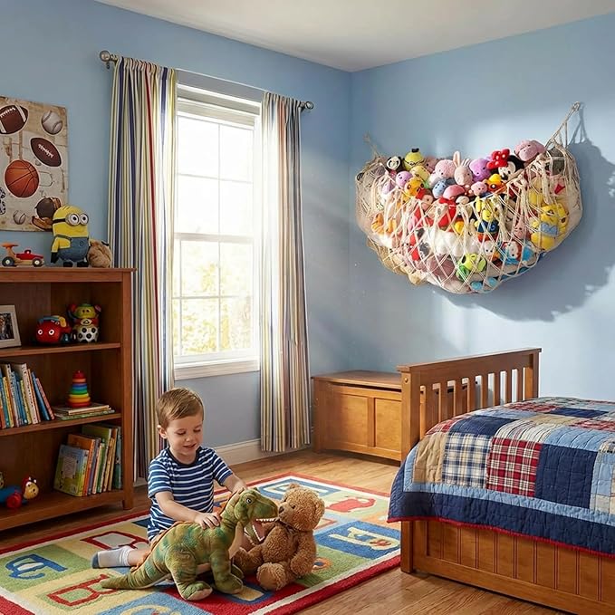 Stuffed Animal Net or Hammock XL for Flat Wall Mounted Handmade Macrame Toy Display Hanging Plush Toy Net for Stuff Animal Storage(Cream)