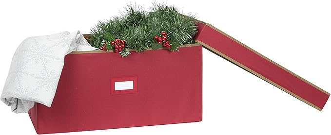 Covermates Keepsakes Treasurekeeper Storage Box – Heavy-Duty Polyester with Sturdy Interior Walls – Stackable Holiday Storage with Handles & ID Window, Red