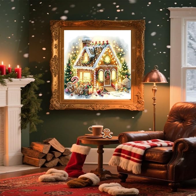 cviokrdu Christmas Diamond Art Kits for Adults, Candy House Diamond Painting Kits for Adults, Christmas Round 5D Gem Painting Kit Arts for DIY Crafts Gift Home Wall Decor 14x14inch
