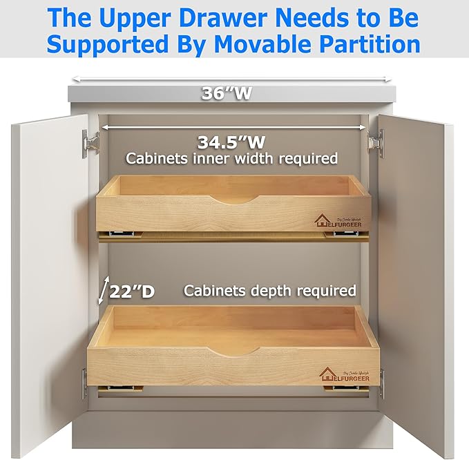 WelFurGeer Pull Out Drawers for Kitchen Cabinets, Pull Out Cabinet Organizer, Cabinet Organizers and Storage, Slide Out Cabinet Organizer, Drawer Organizer, Cabinet Drawer (32''W)