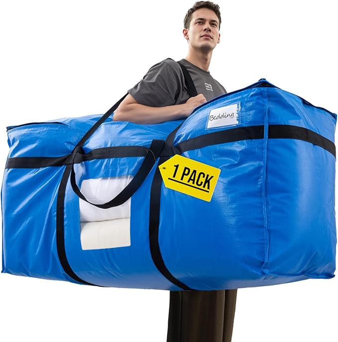 TAILI 69 Gallon Extra Large Storage Bags, XXL Blue Heavy Duty Moving Bags For Storage with Visible Window, Wrap Around Handles, Totes for Space Saving, Alternative to Moving Boxes