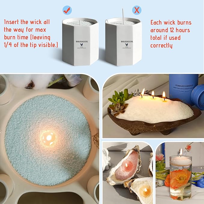 Saltwind Still Pearled Candle – 18 Oz Sea Salt Scented Sand Candles with 30 Wicks | Refillable Light Blue Wax Long-Lasting Powder 120 Hours Clean Burning for DIY